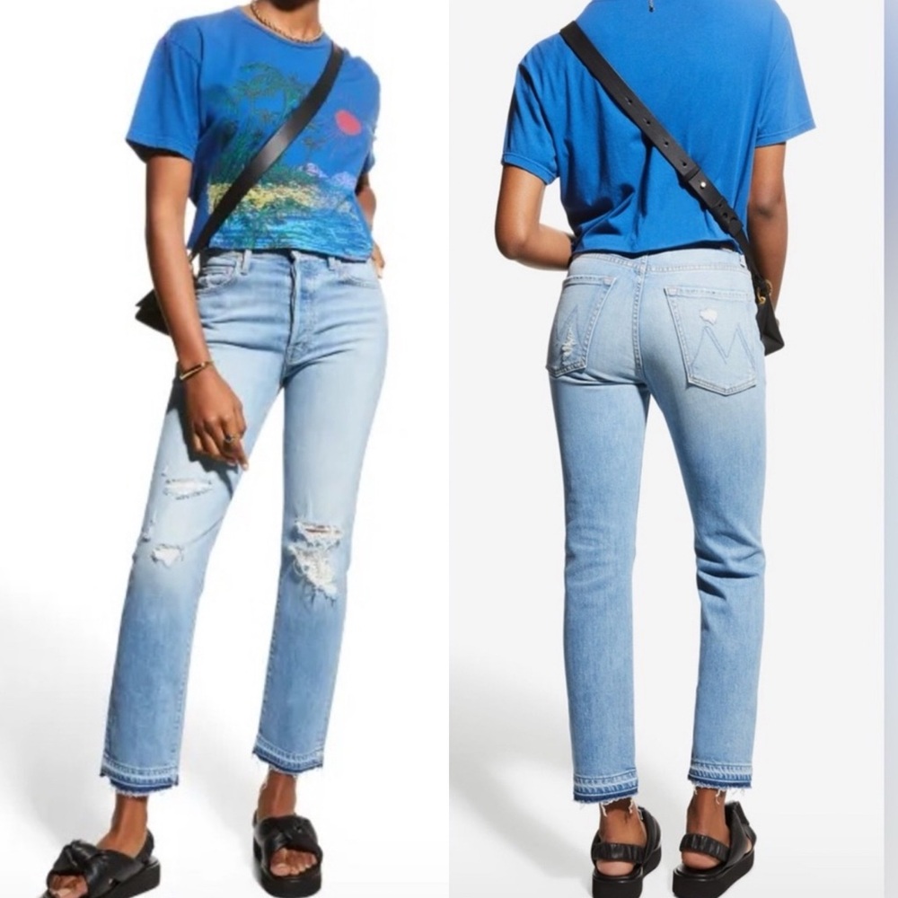 MOTHER High Waisted Hiker Hover Undone Denim On My Knees Jeans🔥